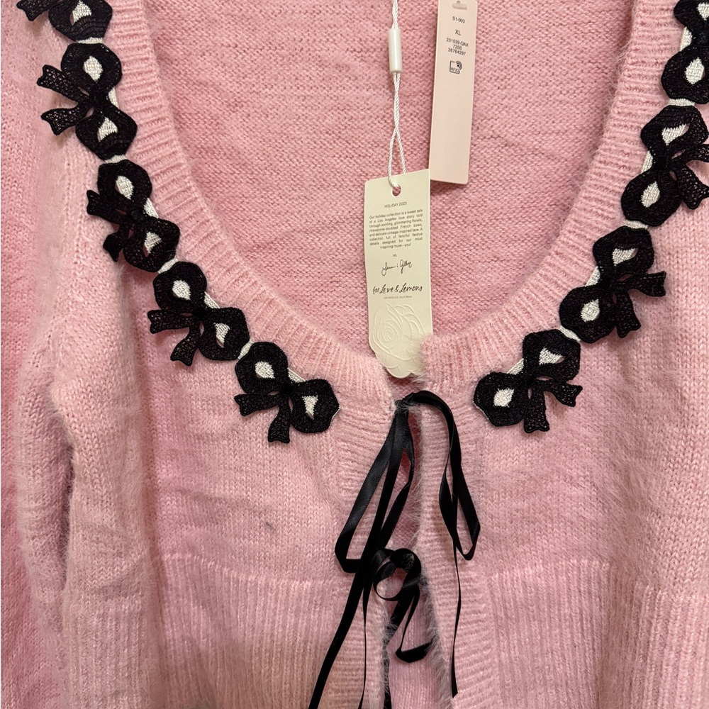 For Love & Lemons Pink Bow Trim Cardigan – Size XL – NWT - Picture 4 of 6